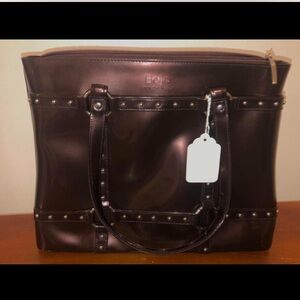 Beijo Glossy Dark Brown Tote Purse